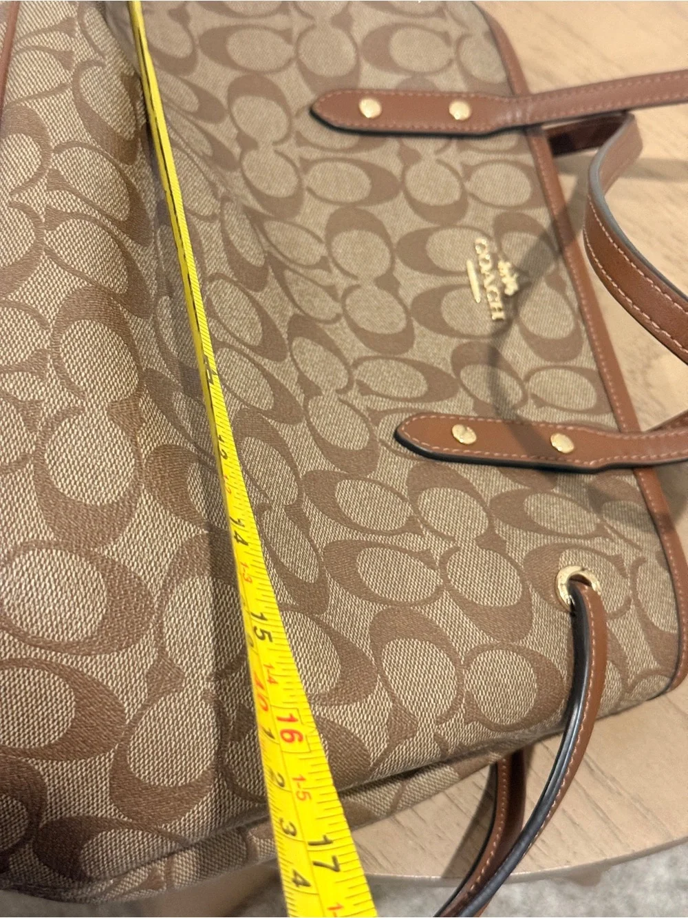 Coach Brown Signature Canvas Tote with Leather Trim